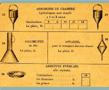 extrait du catalogue de la manufacture de ferblanterie jean lescure.