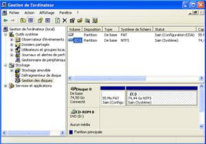 la gestion des partitions sous windows xp.