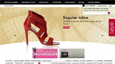 la page d'accueil de l'e-boutique des galeries lafayette