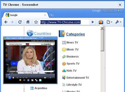 copie d'écran de l'extension tv chrome.