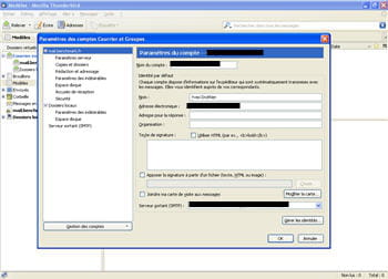 capture d'écran du logiciel thunderbird - option gestion des comptes
