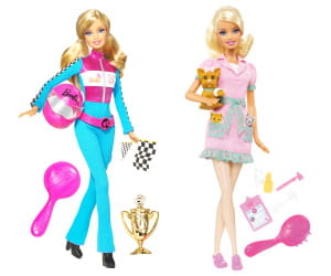barbie pilote de course et barbie vétérinaire, 16 euros.