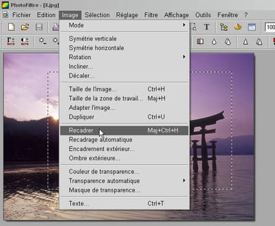 en un clic, photofiltre recadre la photo sur la sélection