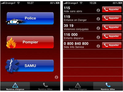 application répertoriant les numéros d'urgences