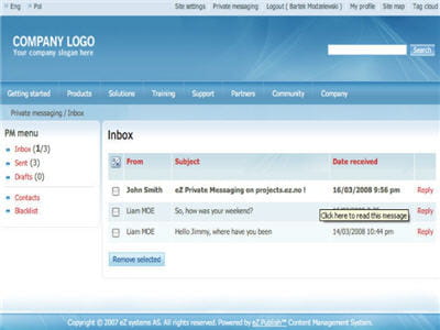 l'interface de la solution ez publish