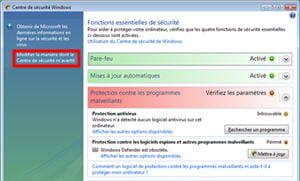 le centre de sécurité sous windows vista.