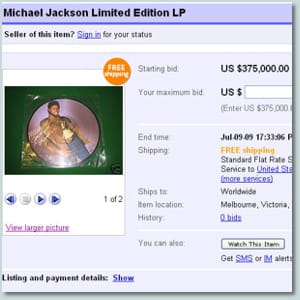 capture d'écran du site ebay.com le 6 juillet 2009.