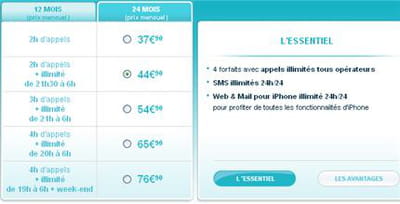 le prix des forfaits pour 24 mois d'engagement