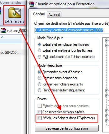 copie d'écran du menu d'extraction sous winrar.