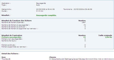 adbackup rapport de sauvegarde