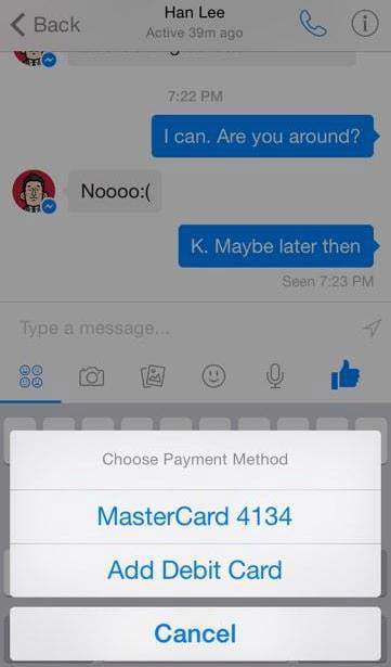 facebook payments select method