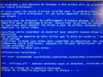 l'écran bleu bien malheureux sous windows