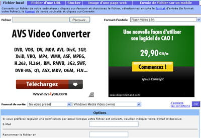 la page d'accueil du site