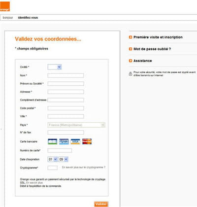 un exemple de phishing avec un faux site d'orange