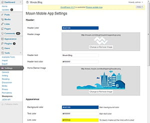 interface de configuration d'application de mouinpress.