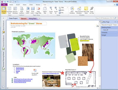 onenote gère tout type de documents : textes, notes, images. on peut les placer