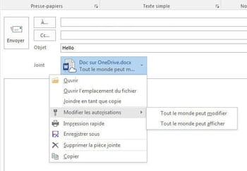 outlook 2016 permet d'autoriser la lecture et les modifications d'un document