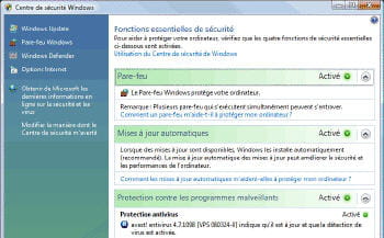 le centre de sécurité sous windows vista