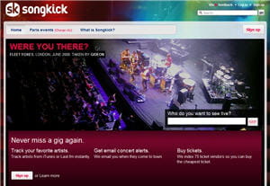 la page d'accueil de songkick