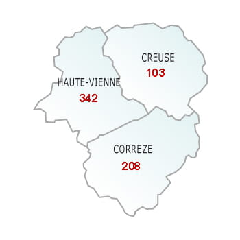 en rouge, le nombre de défaillances dans le département.