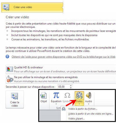 l'insertion et la création de vidéos