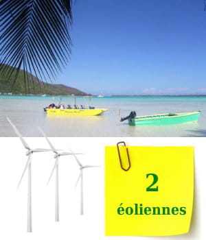 la polynésie francaise compte pour l'instant deux éoliennes sur ses terres.