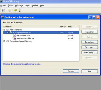 la plupart des extensions disponibles pour openoffice telles sun report builder,