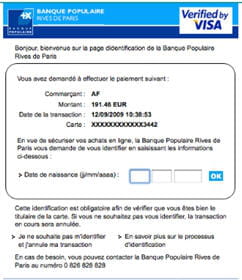 demande d'authentification 3dsecure sur le site marchand d'air france