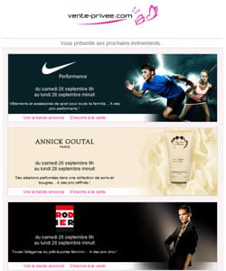 vente-privee.com personnalise l'expéditeur de ses e-mailings afin de créer un