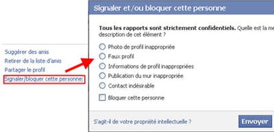 l'option signaler un utilisateur de facebook.