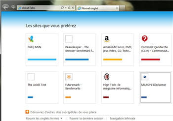 accès rapide à ses sites les plus visités à l'ouverture d'un nouvel onglet