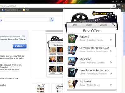 copie d'écran de l'extension chromeciné.