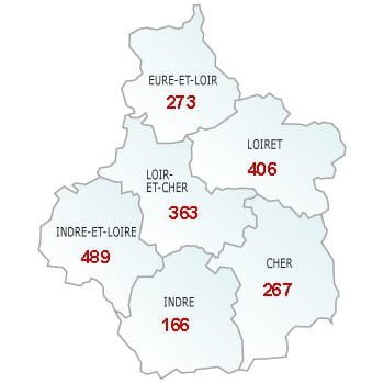 en rouge, le nombre de défaillances dans le département.