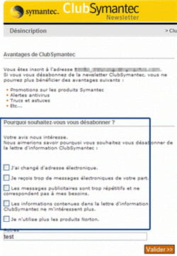 exemple d'une procédure de désinscription réussie, celle de la newsletter du