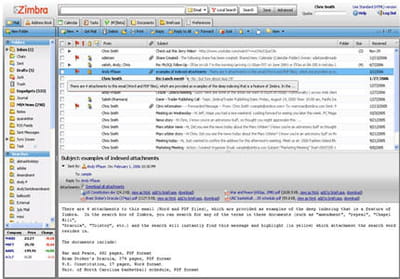l'interface de messagerie de zimbra.