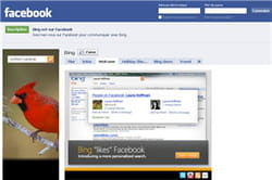 la page de bing sur facebook