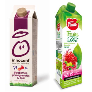 le smoothie myrtille, grenade et açai d'innocent et le jus raisin, cranberry,