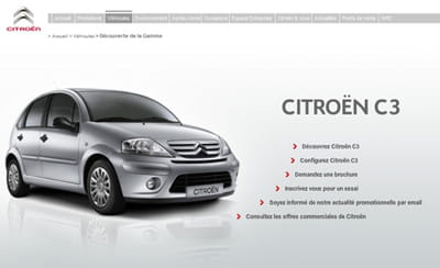exemple d'une page d'accueil produit sur citroen.fr