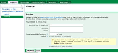 la création d'une liste de remarketing