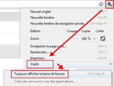 l'option barre de favoris de chrome 11.