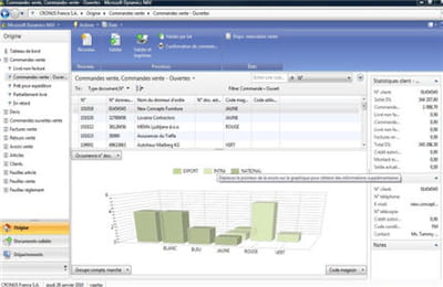 l'interface de liste de commandes dans l'erp dynamics nav
