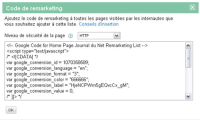 création d'une balise de remarketing