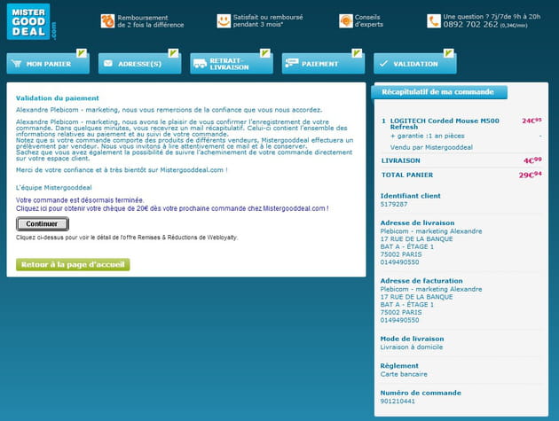 mistergooddeal commande