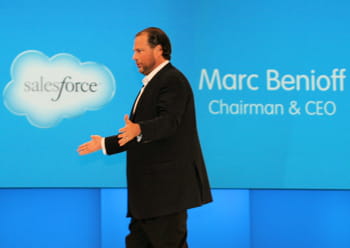 marc benioff, pdg de salesforce, lors d'une prise de parole à l'occasion de l'un