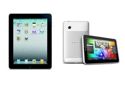 a gauche, l'ipad d'apple, à droite le htc flyer