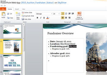 on ouvre directement une présentation powerpoint depuis hotmail en application