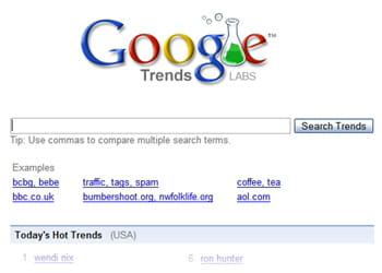 la page d'accueil de google trends