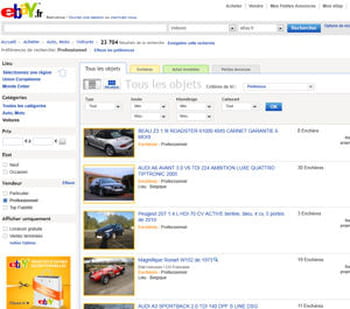 les annonces de la rubrique automobile du site ebay.