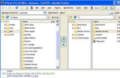 copie d'écran de l'extension firefox fireftp.