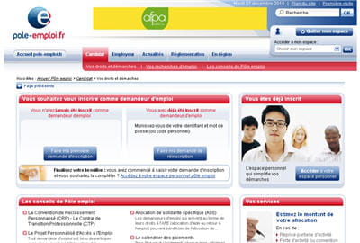 copie d'écran du site pole emploi